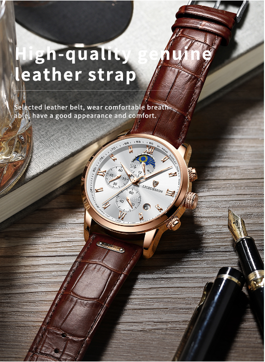LIGE Top Brand Men Watches Leather Waterproof