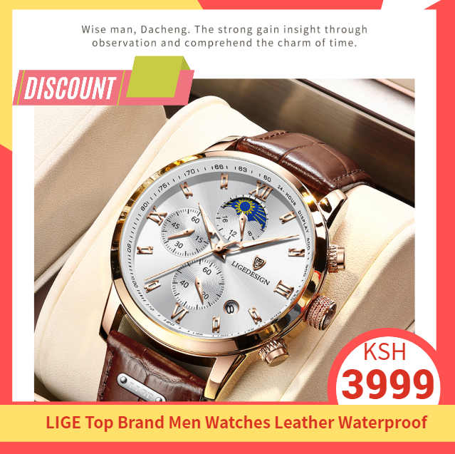 LIGE Top Brand Men Watches Leather Waterproof