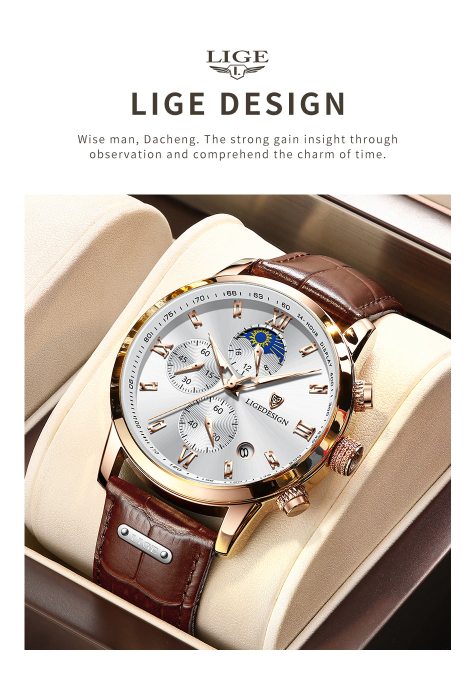 LIGE Top Brand Men Watches Leather Waterproof