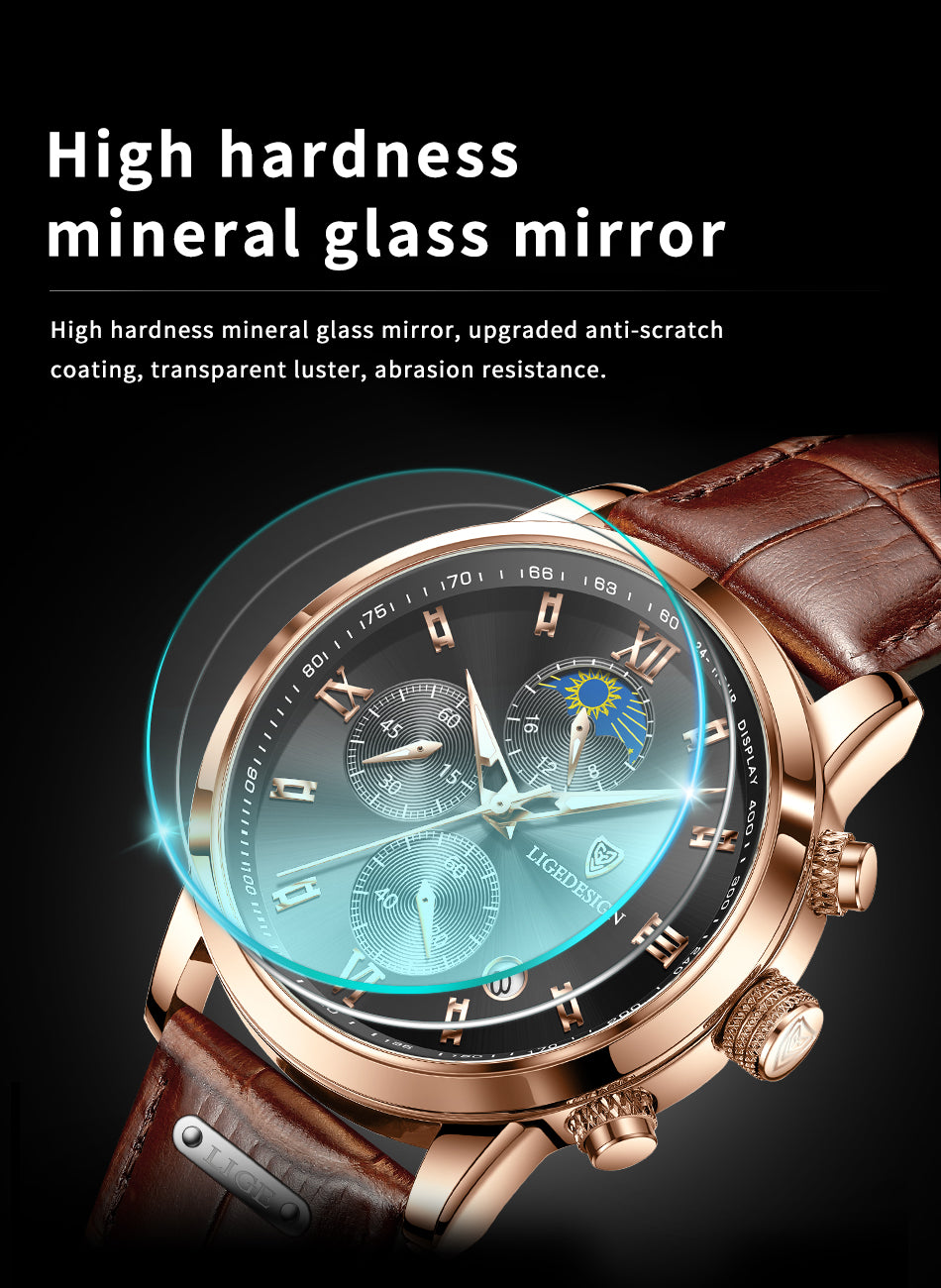 LIGE Top Brand Men Watches Leather Waterproof