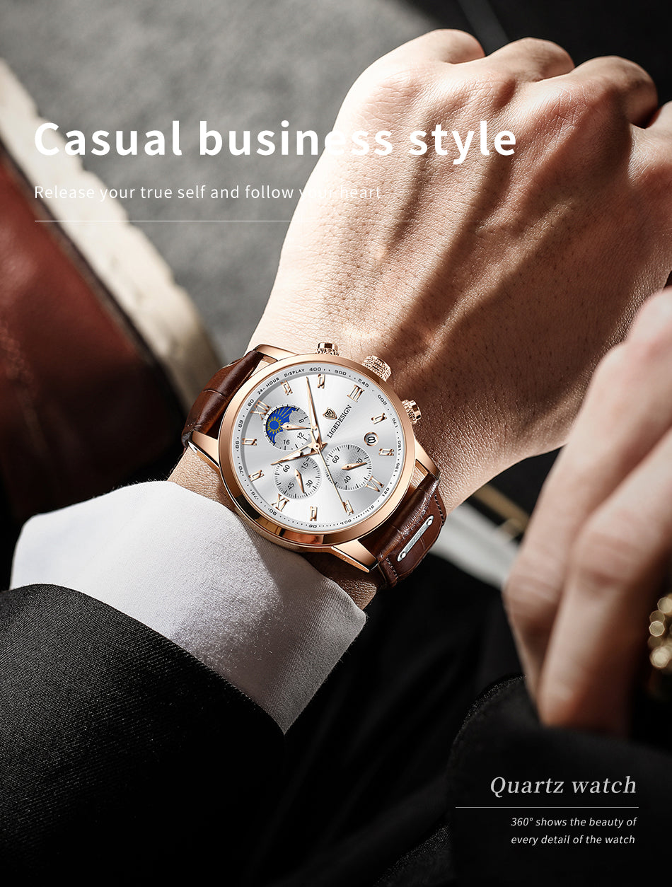 LIGE Top Brand Men Watches Leather Waterproof