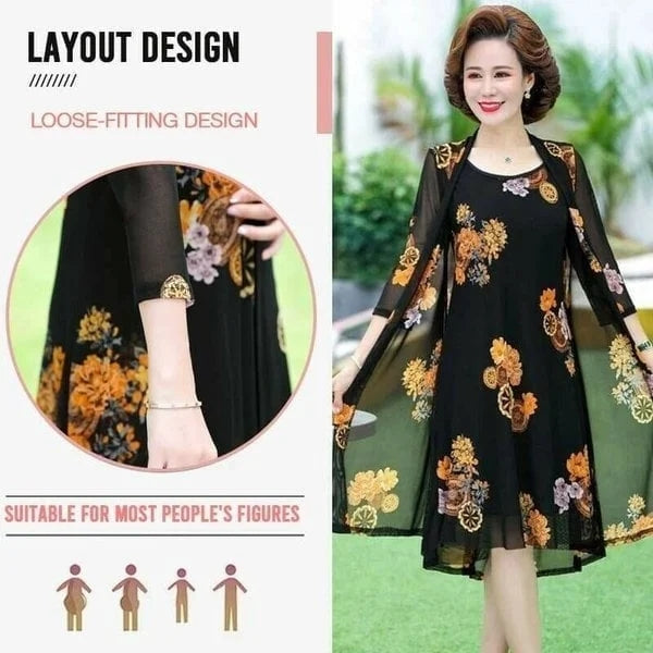 Sleeveless Dress With Cardigan [Yellow Flower]