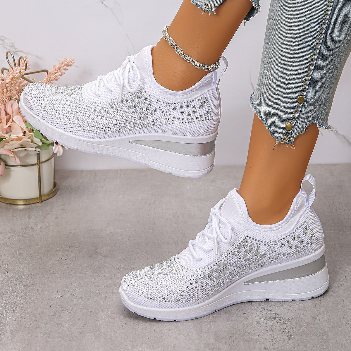 Women's Rhinestone Thick-Sole Casual Sports Shoes