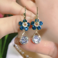 Magnetic Ear Clips & Blue Crystal Flower Earrings