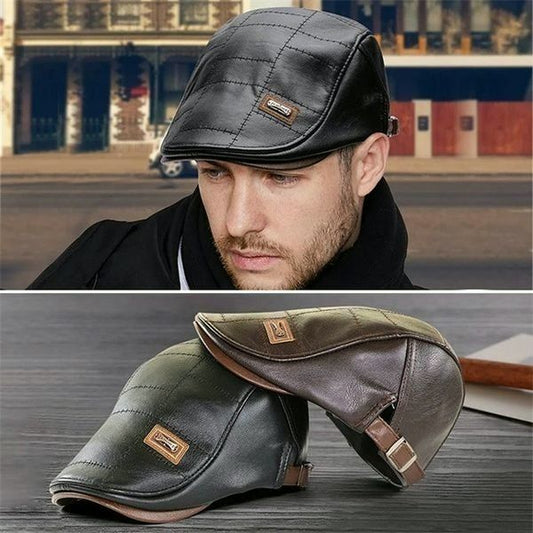 British Gentlemen Style Leather Beret Hat