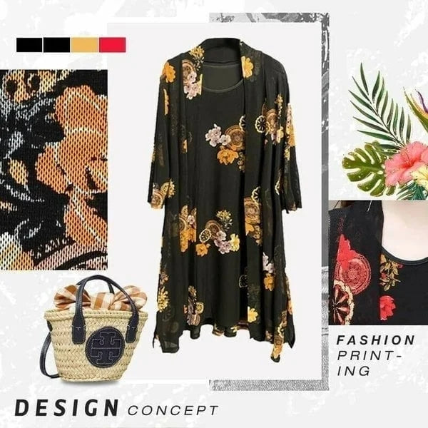 Sleeveless Dress With Cardigan [Yellow Flower]